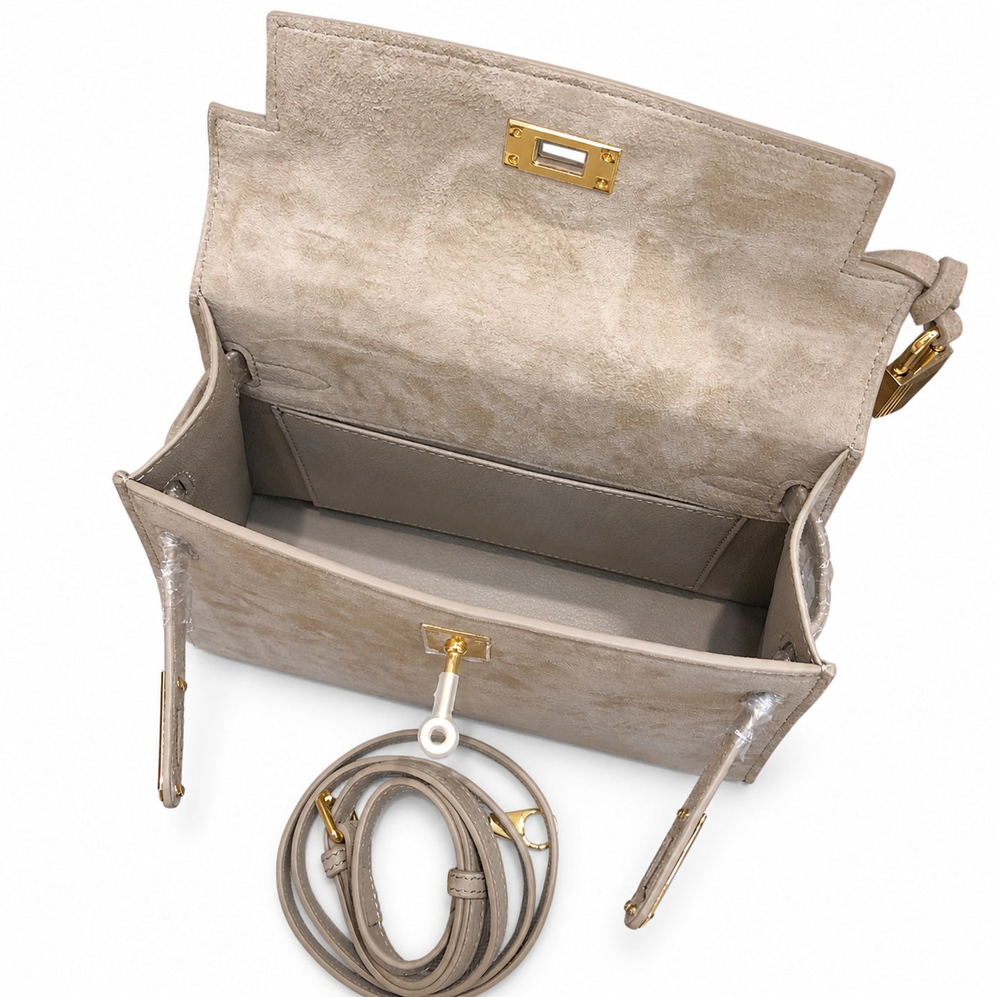 Mini Kelly Sellier 22cm Trench Suede Leather Gold Hardware Women Mini Handbag