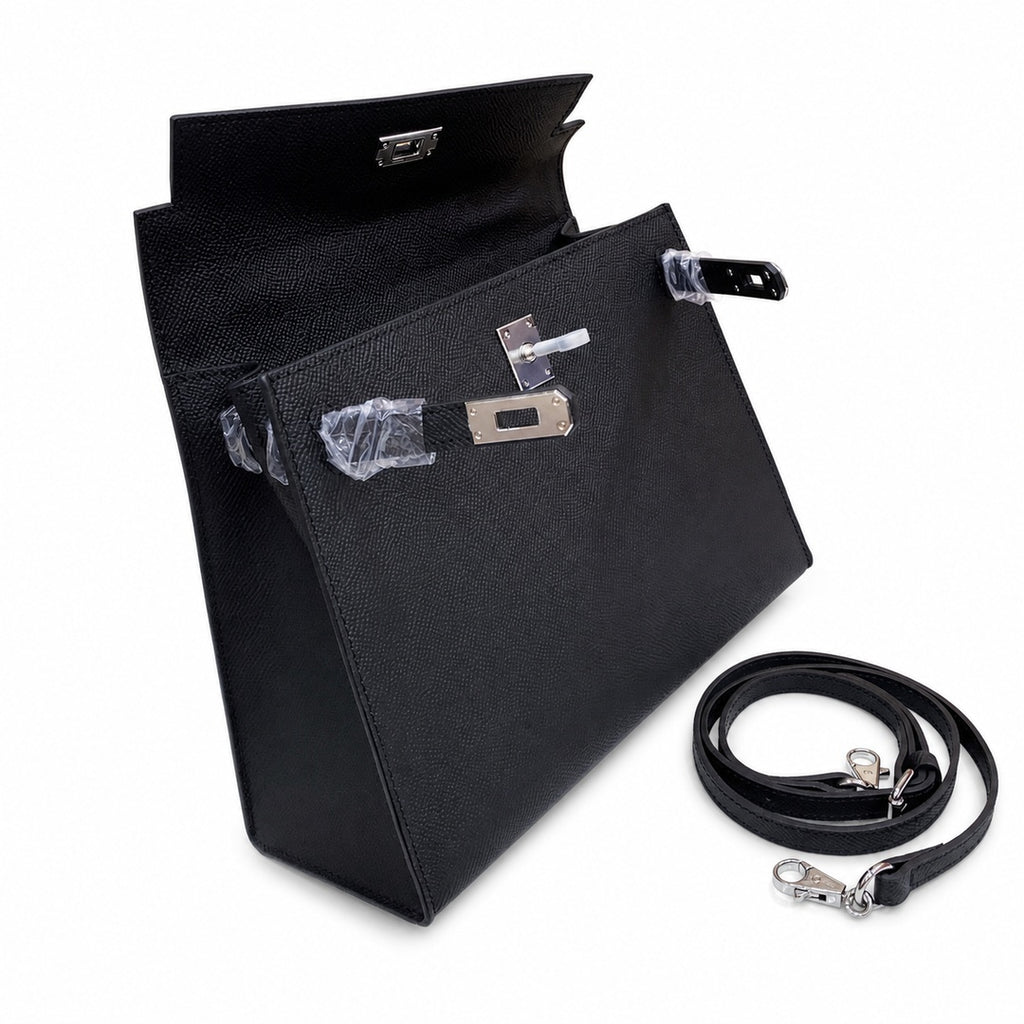 Kelly Sellier 25cm & 28cm Noir Epsom Leather Palladium Hardware Women Luxury Handbag