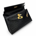 Mini Kelly Sellier 22cm Noir Ostrich Leather Gold Hardware Women Mini Handbag