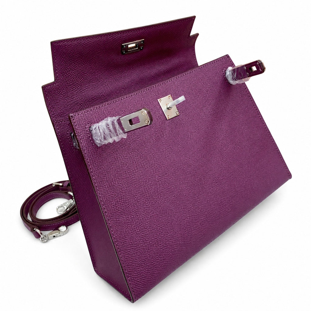 Kelly Sellier 25cm & 28cm Violine Epsom Leather Palladium Hardware Commute Shoulder Handbag