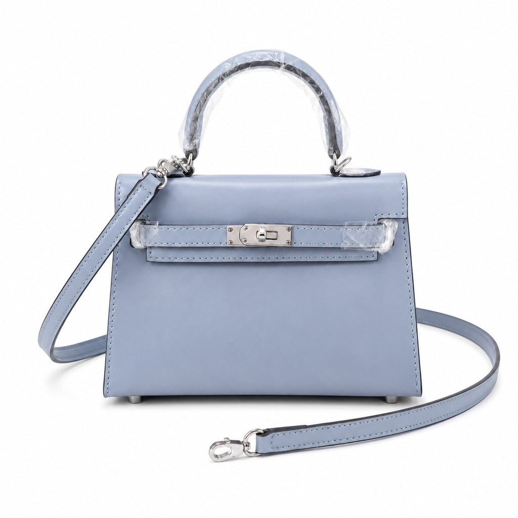 Kelly Sellier 19cm & 22cm & 25cm Bleu Lin Box Calf Leather Gold Hardware & Palladium Hardware Women Handbag