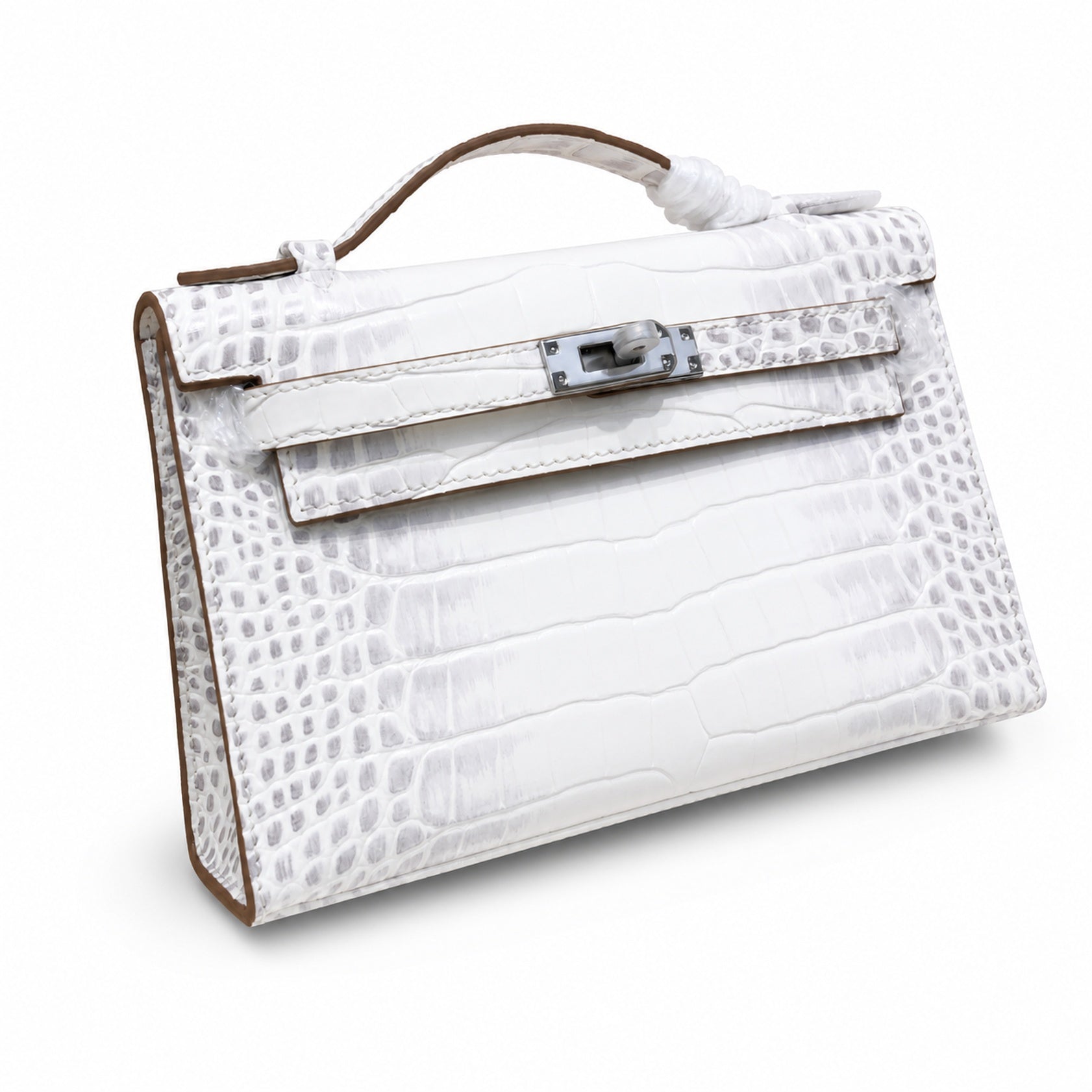 Kelly Pochette Himalaya Niloticus Crocodile Leather Palladium Hardware & Palladium Hardware Women Clutch Handbag