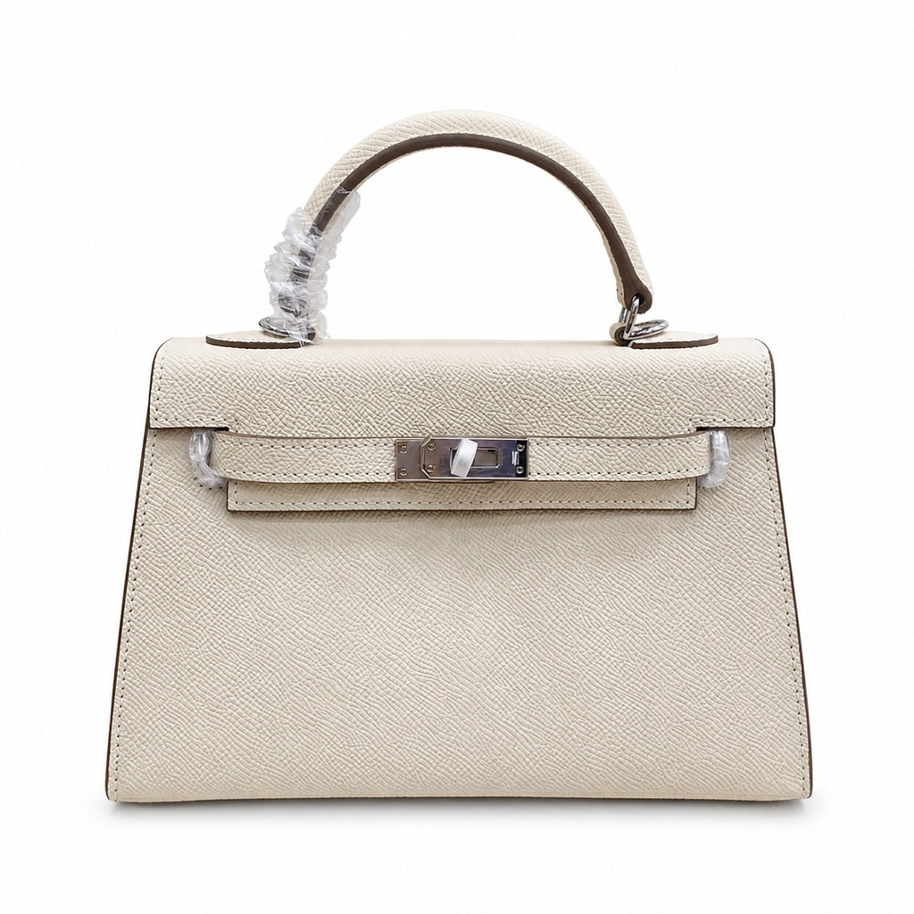 Mini Kelly II Sellier 19cm & 22cm Craie Epsom Leather Palladium Hardware Women Mini Handba