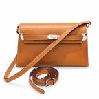 Kelly Elan 25 Underarm Baguette Bag, Genuine Top Layer Cowhide Goat Grain Leather, Silver Hardware Caramel Brown Shoulder Purse, Vintage Classic Fall Winter Must-Have Handbag Size 25×6.5×15cm