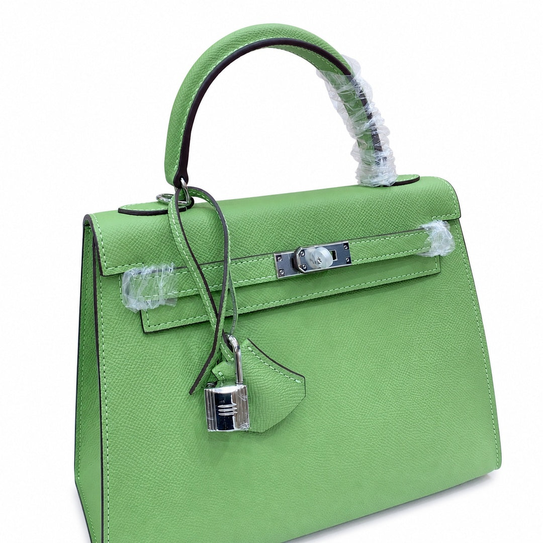 Kelly Sellier 25cm & 28cm Vert Pistache Epsom Leather Palladium Hardware Crossbody Handbag