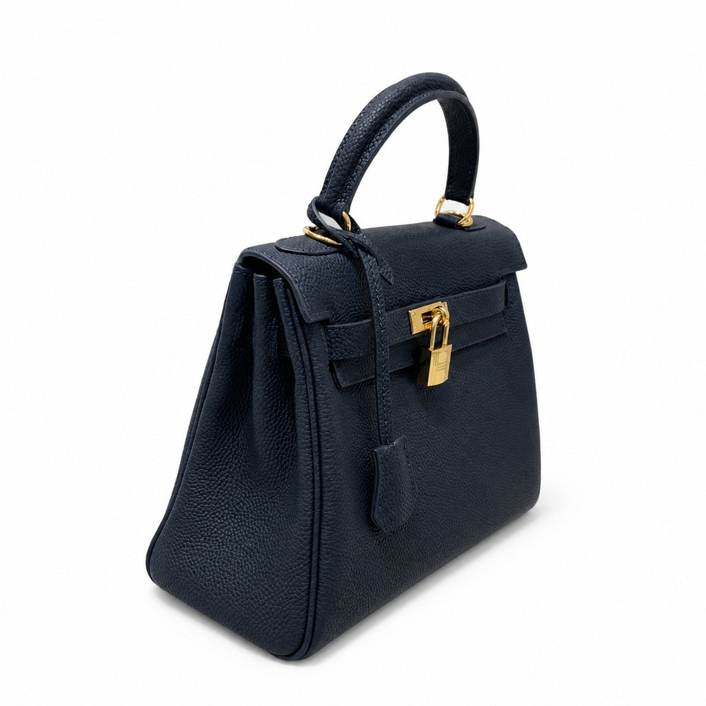 Kelly Sellier 20cm & 25cm & 28cm Bleu Nuit Togo Leather Gold Hardware Women Handbag