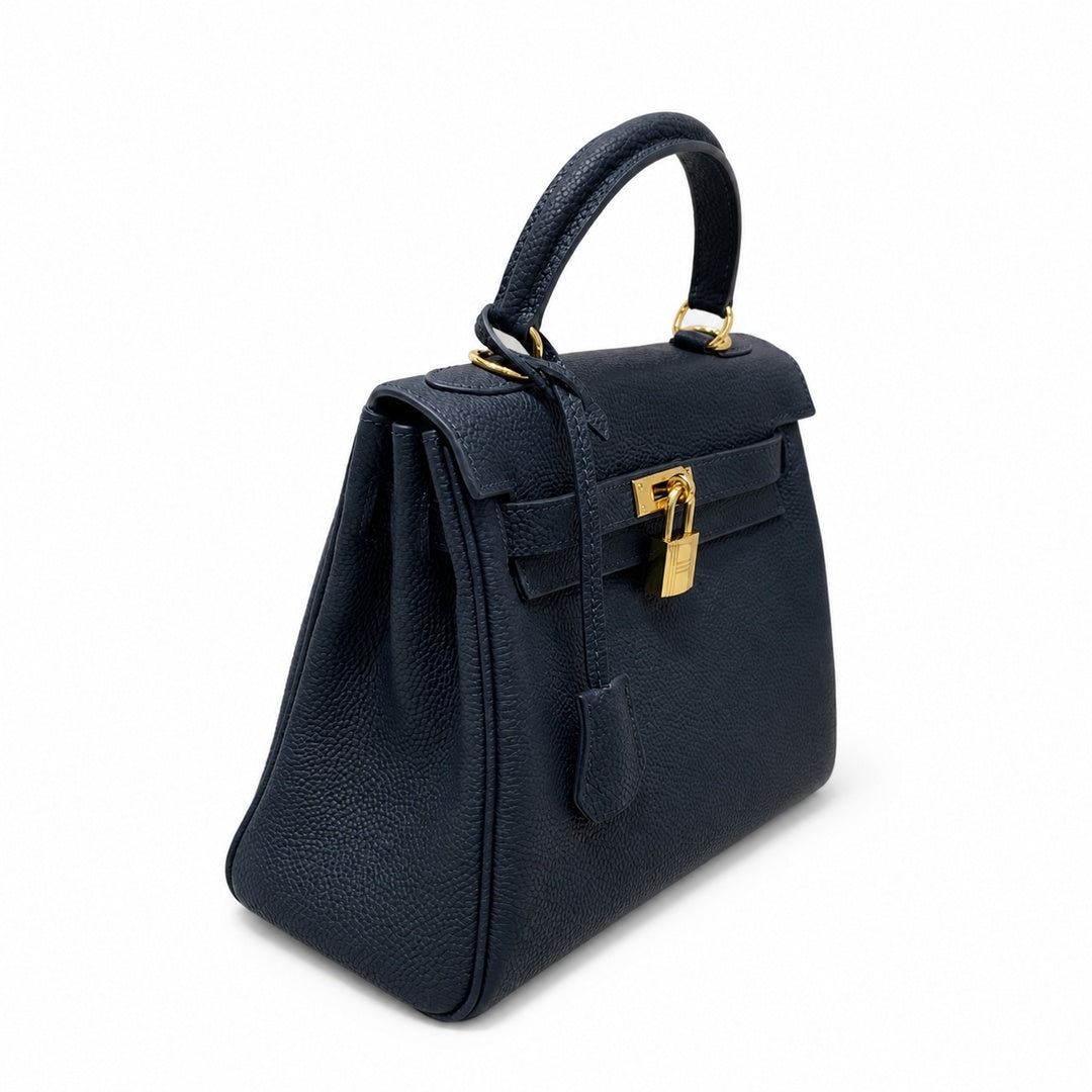 Kelly Sellier 20cm & 25cm & 28cm Bleu Nuit Togo Leather Gold Hardware Women Handbag