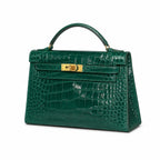 Kelly Pochette Vert Emeraude Shiny Niloticus Crocodile Leather Gold Hardware Women Clutch Bag