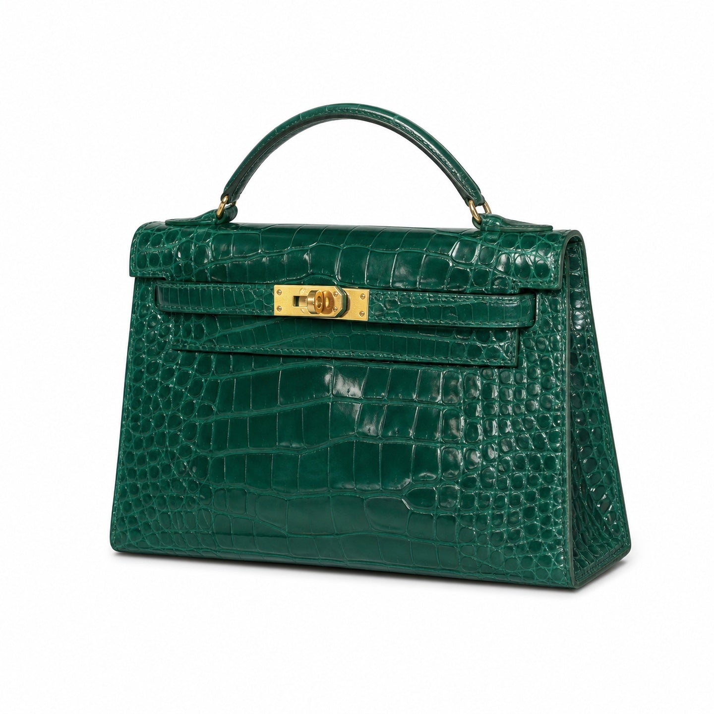 Kelly Pochette Vert Emeraude Shiny Niloticus Crocodile Leather Gold Hardware Women Clutch Bag