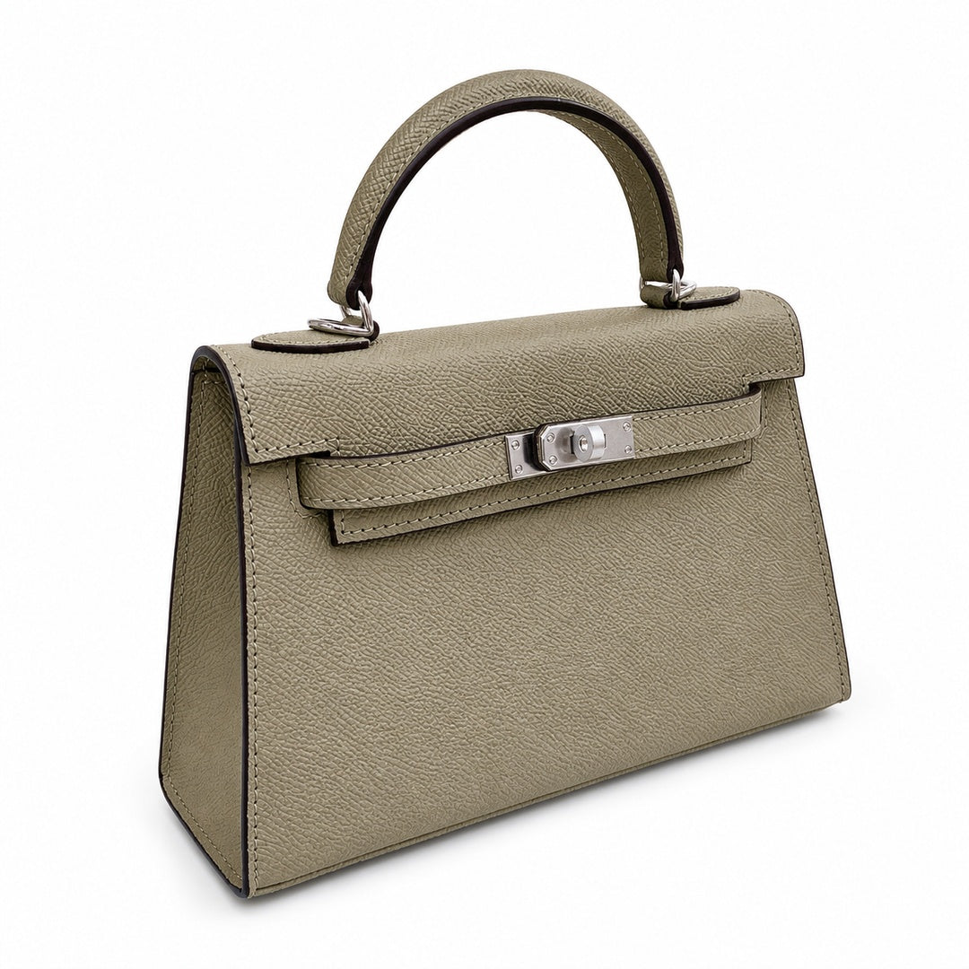 Mini Kelly II Sellier 19cm & 22cm Sauge Epsom Leather Palladium Hardware Women Mini Handbag