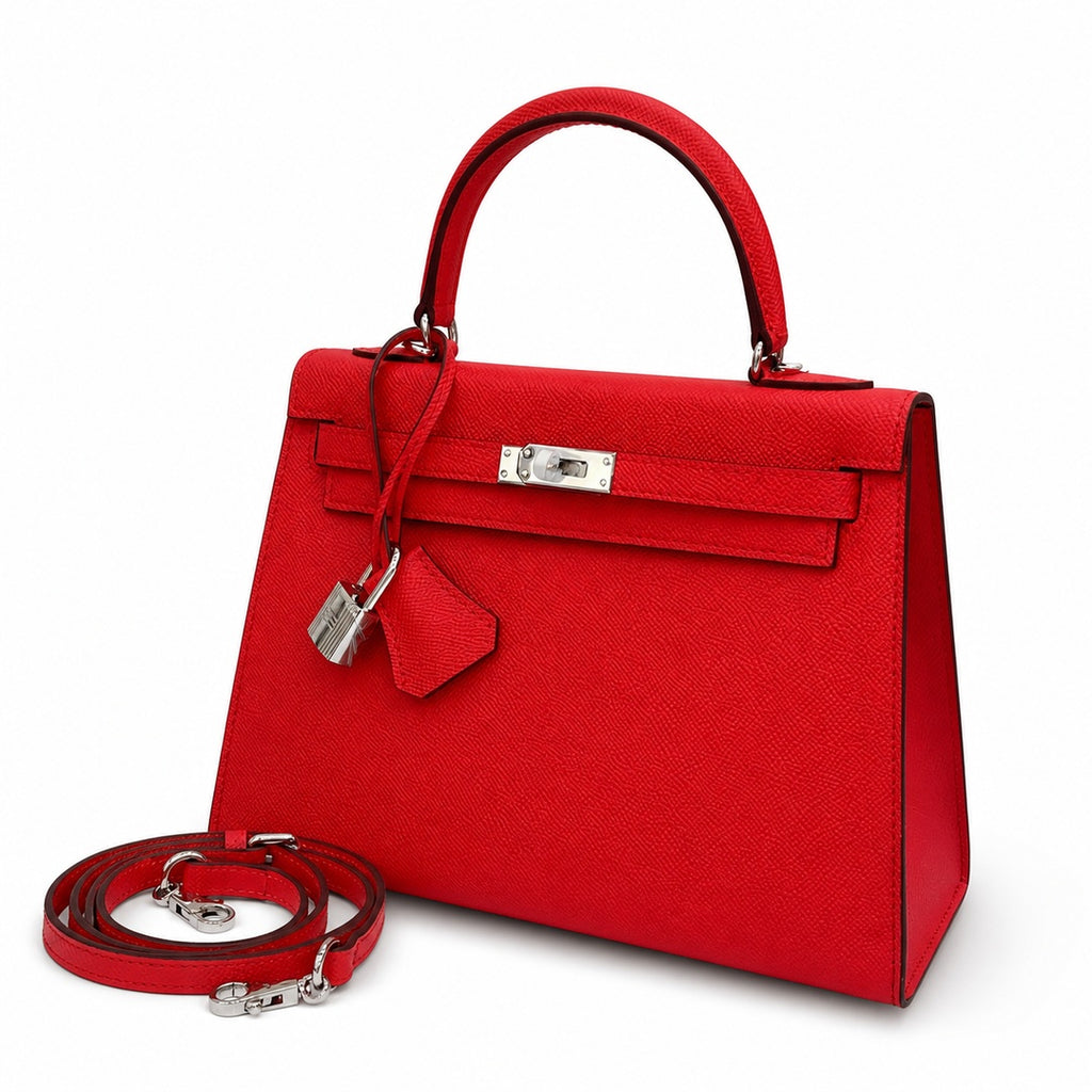 Kelly Sellier 25cm & 28cm Rouge Casaque Epsom Leather Palladium Hardware Crossbody Handbag