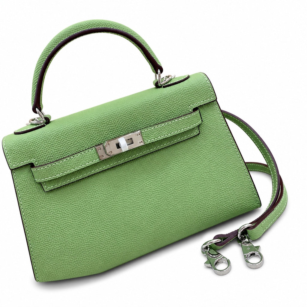 Mini Kelly II Sellier 19cm & 22cm Vert Pistache Epsom Leather Palladium Hardware Women Mini Handbag