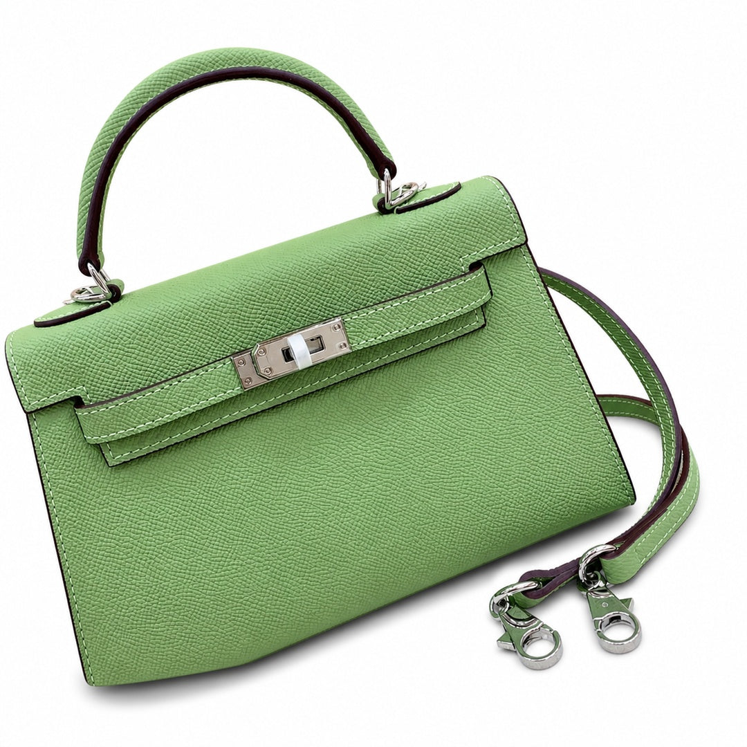 Mini Kelly II Sellier 19cm & 22cm Vert Pistache Epsom Leather Palladium Hardware Women Mini Handbag