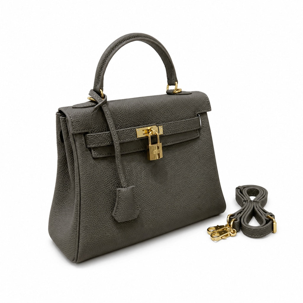Kelly Sellier 20cm & 25cm & 28cm Gris Asphalte Togo Leather Gold Hardware Women Handbag