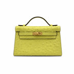 Mini Kelly II Sellier 19cm & 22cm Jaune Citron Ostrich Leather Gold Hardware Women Mini Handbag