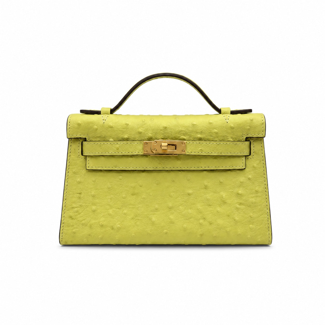 Mini Kelly II Sellier 19cm & 22cm Jaune Citron Ostrich Leather Gold Hardware Women Mini Handbag