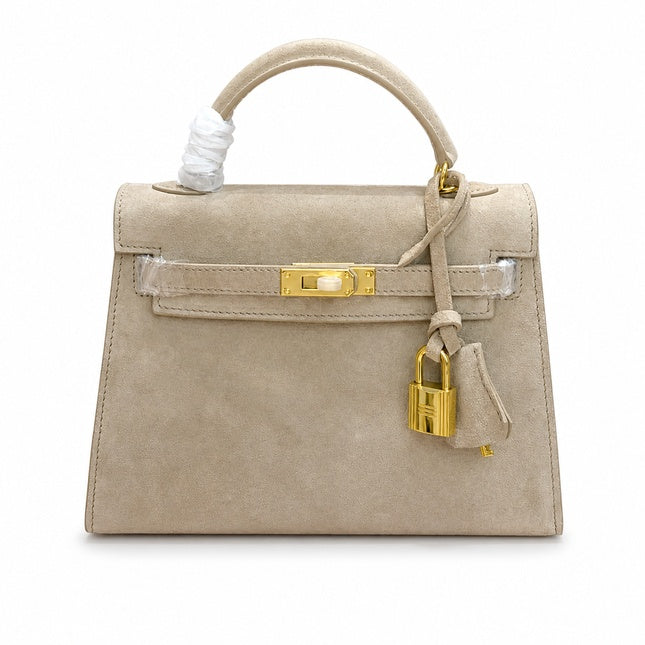 Mini Kelly Sellier 22cm Trench Suede Leather Gold Hardware Women Mini Handbag
