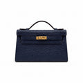 Mini Kelly Sellier 22cm Bleu Nuit Ostrich Leather Gold Hardware Women Mini Handbag