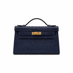 Mini Kelly Sellier 22cm Bleu Nuit Ostrich Leather Gold Hardware Women Mini Handbag