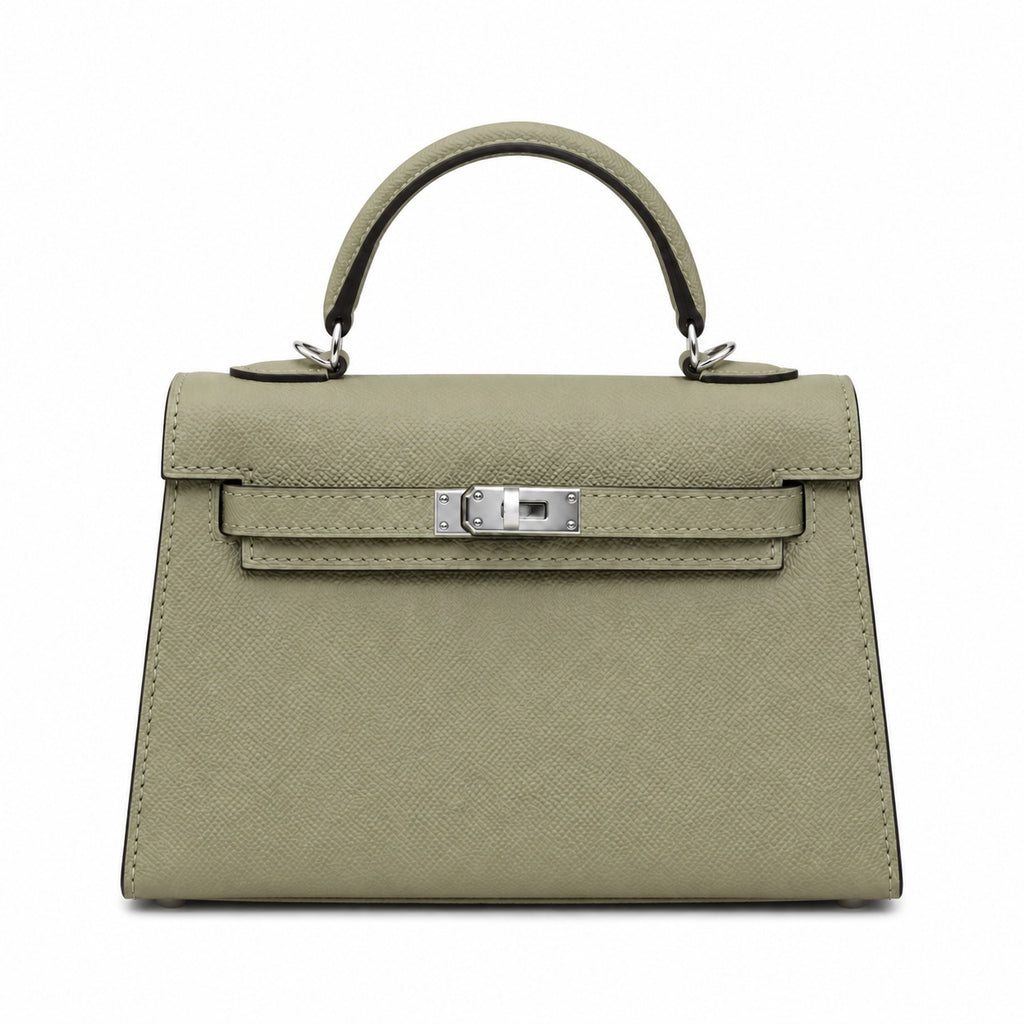 Mini Kelly II Sellier 19cm & 22cm Sauge Epsom Leather Palladium Hardware Women Mini Handbag