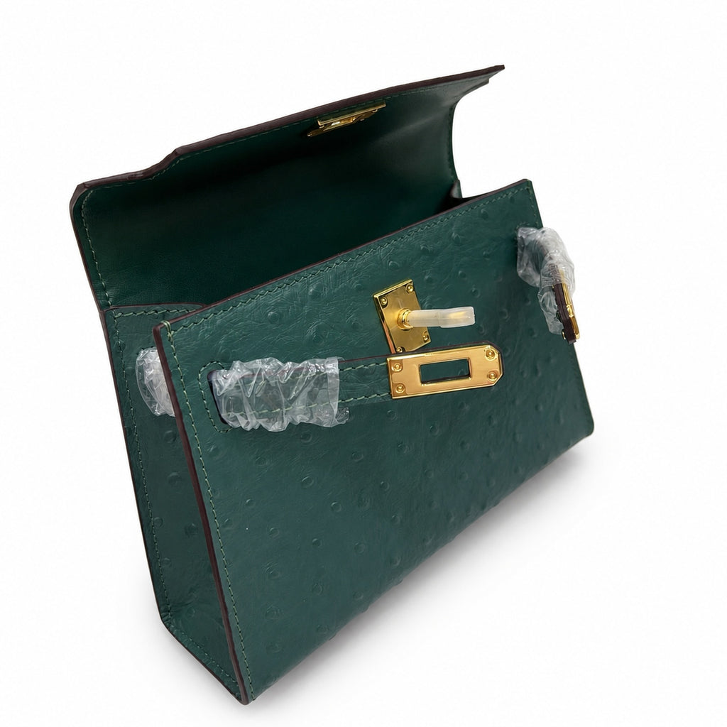 Mini Kelly II Sellier 19cm Vert Cypress Epsom Leather Gold Hardware Mini Women Handbag
