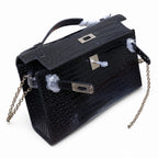 Kelly Pochette Noir Shiny Niloticus Crocodile Leather Palladium Hardware & Palladium Hardware Women Clutch Bag