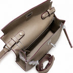 Kelly Elan 25 Underarm Baguette Bag, Genuine Top Layer Cowhide Goat Grain Leather, Silver Hardware Khaki Shoulder Handbag, Timeless Neutral Must-have Bag Elegant Versatile Daily Purse Size 25×6.5×15cm