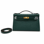 Mini Kelly II Sellier 19cm & 22cm Vert Fonce Ostrich Leather Gold Hardware Women Mini Handbag