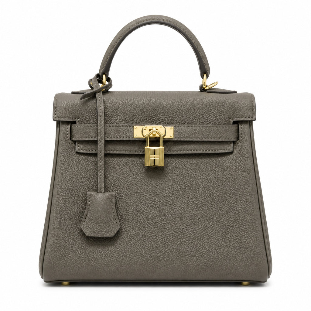 Kelly Sellier 20cm & 25cm & 28cm Gris Asphalte Togo Leather Gold Hardware Women Handbag