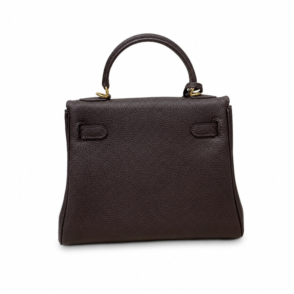 Kelly Sellier 20cm & 25cm & 28cm Marron Foncé Togo Leather Gold Hardware Women Handbag