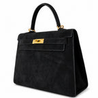 Kelly Sellier 22cm Noir Suede Leather Gold Hardware Women Mini Handbag