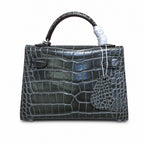 Kelly Sellier 19cm Gris Elephant Shiny Crocodile Leather Gold Hardware & Palladium Hardware Women Handbag