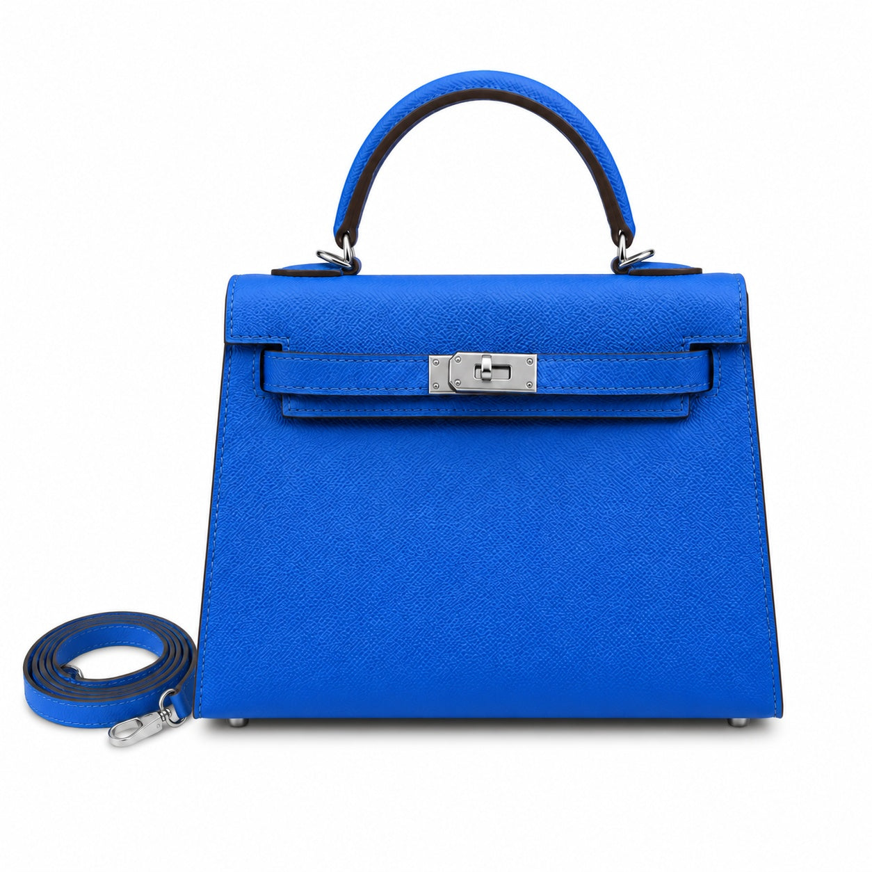 Mini Kelly II Sellier 19cm & 22cm Bleu Electrique Epsom Leather Palladium Hardware Women Mini Handbag With Extra Fabric Strap