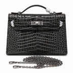 Kelly Pochette Gris Elephant Shiny Niloticus Crocodile Leather Palladium Hardware & Palladium Hardware Women Clutch Bag
