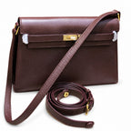 Kelly Elan 25 Underarm Baguette Bag, Genuine Top Layer Cowhide Goat Grain Leather, Gold Hardware Havane Brown Shoulder Purse, Low-key Old Money Vintage Style Daily Handbag Size 25×6.5×15cm