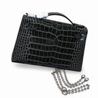 Kelly Pochette Gris Elephant Shiny Niloticus Crocodile Leather Palladium Hardware & Palladium Hardware Women Clutch Bag