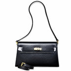 Kelly Elan 25 Underarm Baguette Bag, Genuine Top Layer Cowhide with Glossy Goat Grain, Gold Hardware Black Shoulder Handbag, Spacious Capacity Casual Versatile Daily Purse Size 25×6.5×15cm
