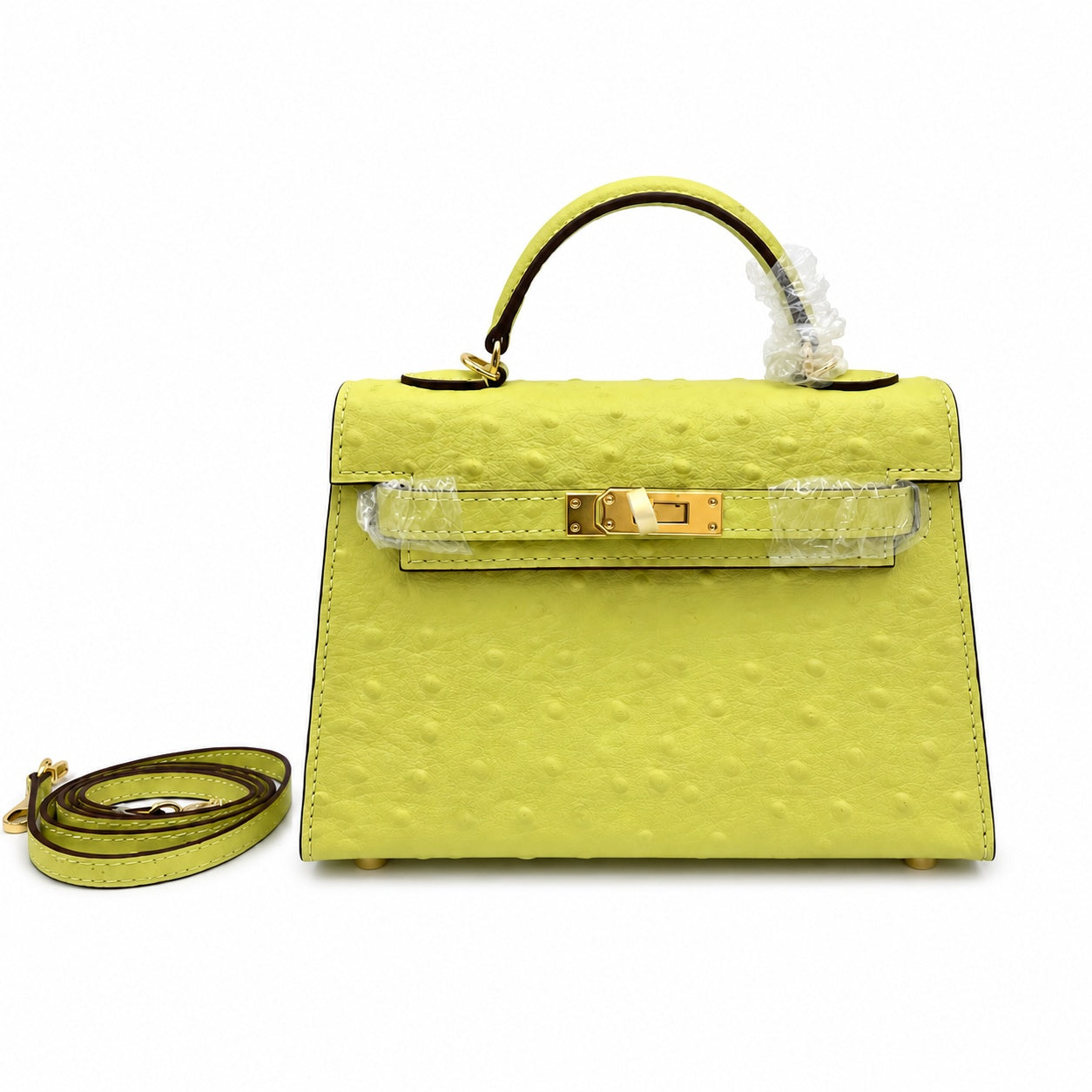 Mini Kelly II 19cm Sellier Jaune Poussin Ostrich Gold Hardware Luxury Mini Handbag