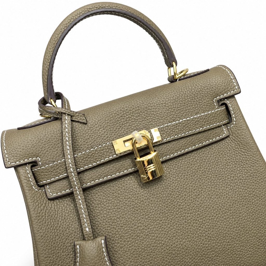 Kelly Sellier 20cm & 25cm & 28cm Etoupe Togo Leather Gold Hardware Women Handbag