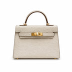 Mini Kelly II 19cm Sellier Craie Ostrich Gold Hardware Premium Women Daily Handbag