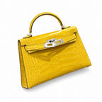 Kelly Sellier 19cm Jaune Ambre Shiny Crocodile Leather Gold Hardware & Palladium Hardware Women Handbag