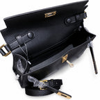 Kelly Elan 25 Underarm Baguette Bag, Genuine Top Layer Cowhide with Glossy Goat Grain, Gold Hardware Black Shoulder Handbag, Spacious Capacity Casual Versatile Daily Purse Size 25×6.5×15cm