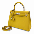 Kelly Sellier 25cm & 28cm Jaune Ambre Epsom Leather Palladium Hardware Women Luxury Handbag