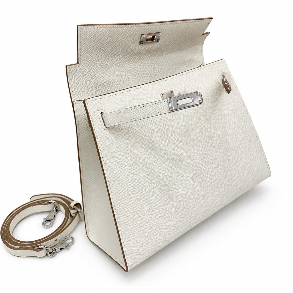 Kelly Sellier 25cm & 28cm Craie Epsom Leather Palladium Hardware Women Luxury Handbag