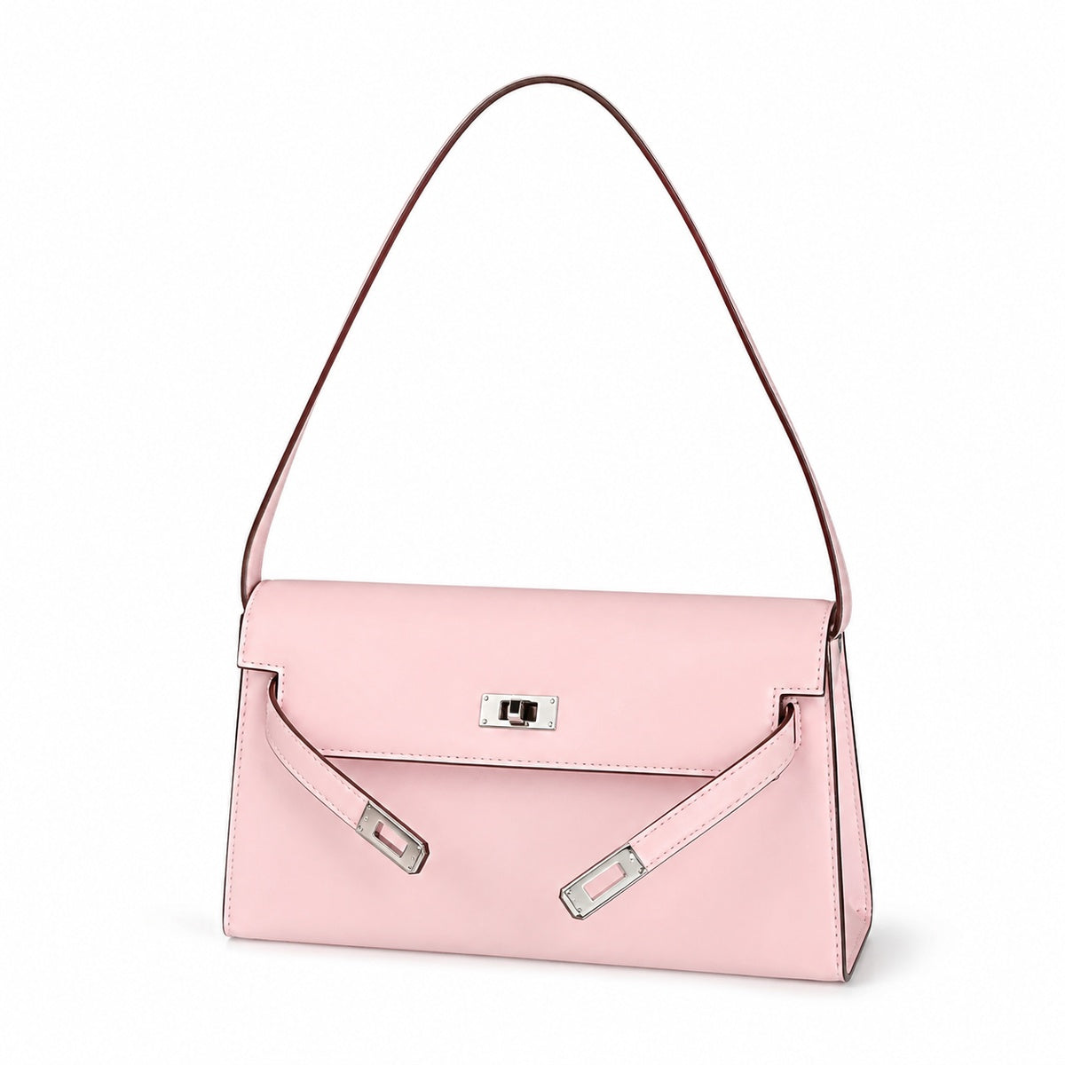 Kelly Elan 25 Underarm Baguette Bag, Genuine Top Layer Cowhide Goat Grain Leather, Silver Hardware Mauve Iris Purple Shoulder Handbag, Bright Soft Tone Youthful Elegant Daily Purse Size 25×6.5×15cm