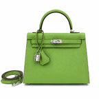 Kelly Sellier 25cm & 28cm Vert Pistache Epsom Leather Palladium Hardware Crossbody Handbag