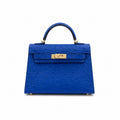 Mini Kelly II 19cm Sellier Bleu Electrique Ostrich Gold Hardware Luxury Crossbody Handbag