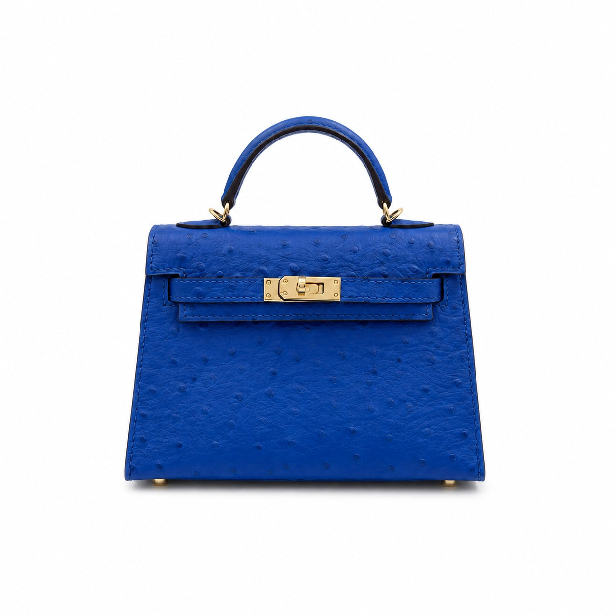 Mini Kelly II 19cm Sellier Bleu Electrique Ostrich Gold Hardware Luxury Crossbody Handbag