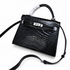 Kelly Sellier 22cm Noir Shiny Crocodile Leather Gold Hardware & Palladium Hardware Women Handbag