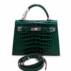 Kelly Sellier 22cm Vert Emeraude Shiny Crocodile Leather Gold Hardware & Palladium Hardware Women Handbag
